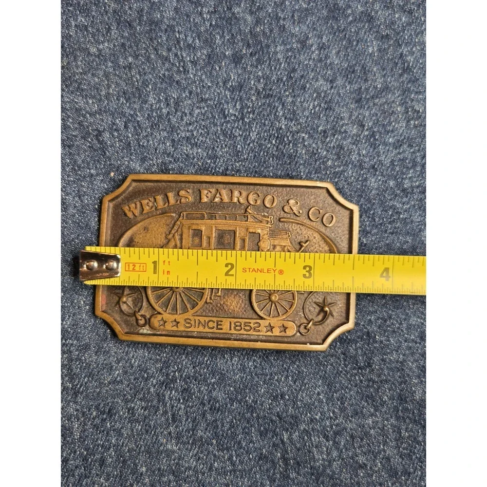 Wells Fargo 1973 Vintage Commemorative Brass Buckle - Rectangle